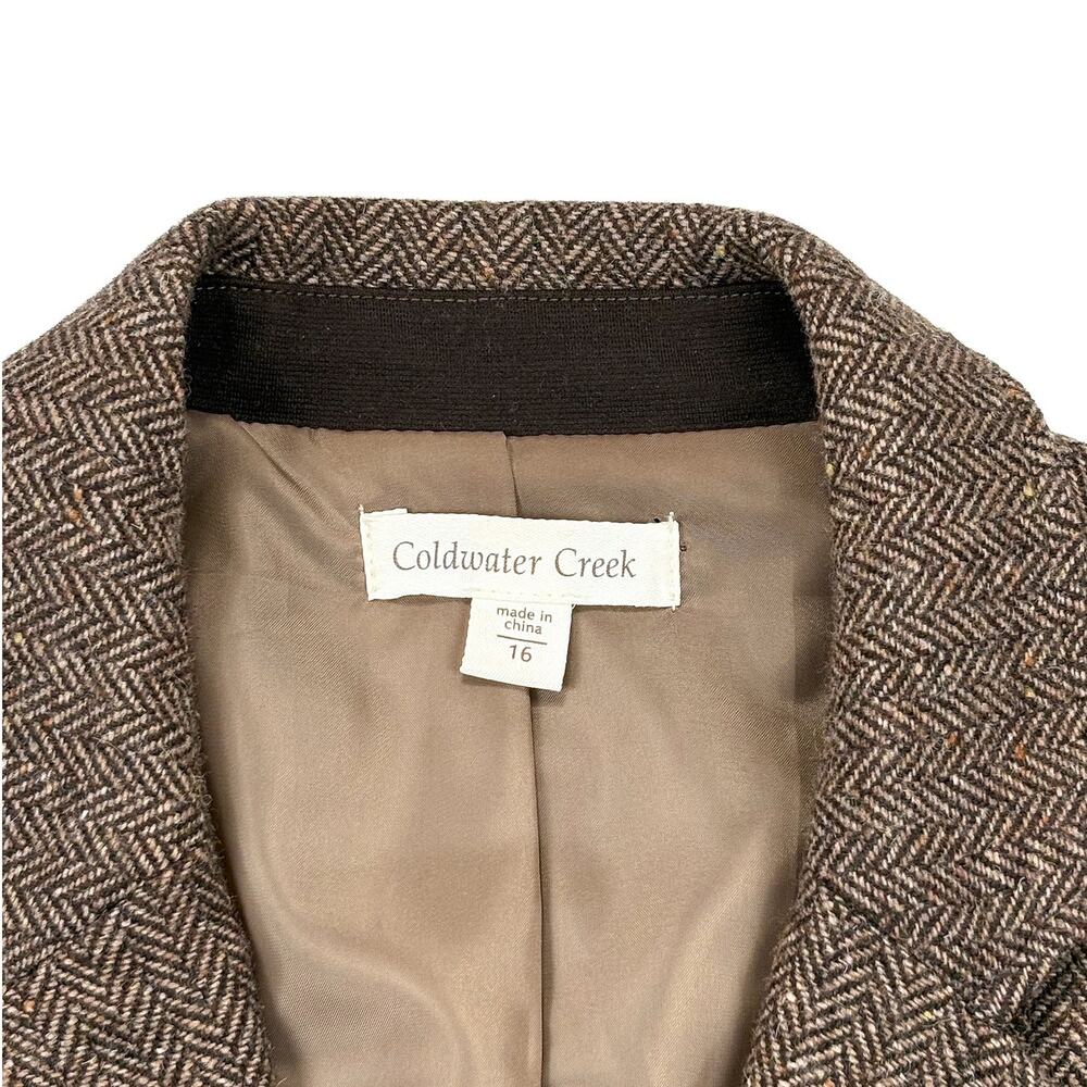 Coldwater Creek Wool Blend Equestrian Blazer Womens 16 Brown Tweed Riding Jacket - Picture 2 of 9